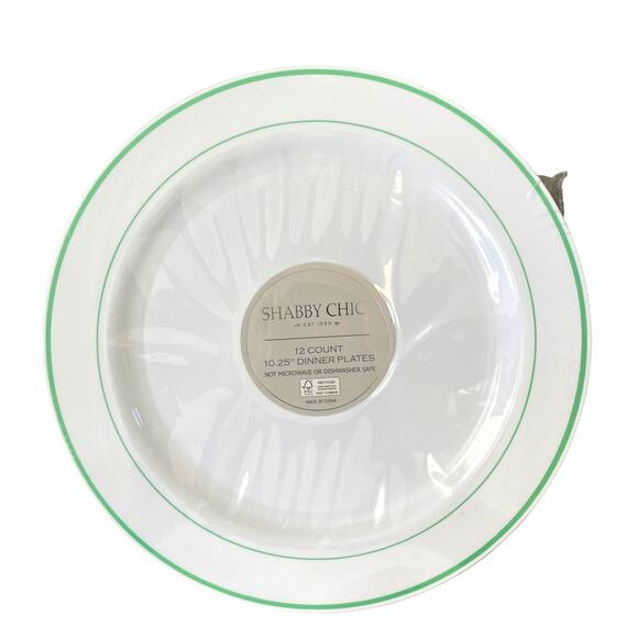 12 Count SHABBY CHIC Summer Green White 10.25" Disposable Dinner Plates NEW - Picture 2 of 11